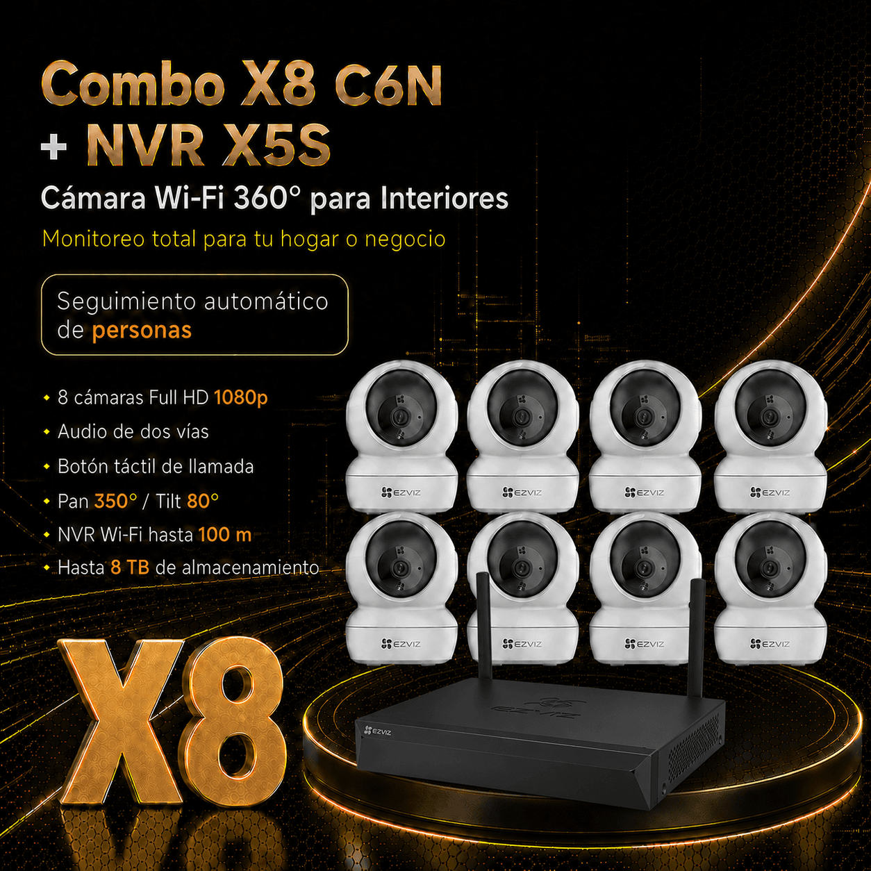 Combo x8 C6N 1080p + grabadora NVR X5S 8CH | Oferta limitada UPGRADE⭐