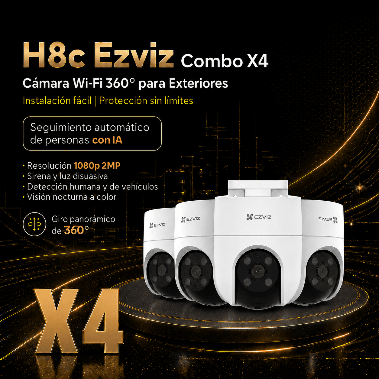 H8C 1080p - Combo x4 - Cámara Wifi exterior 360º | Oferta limitada UPGRADE⭐