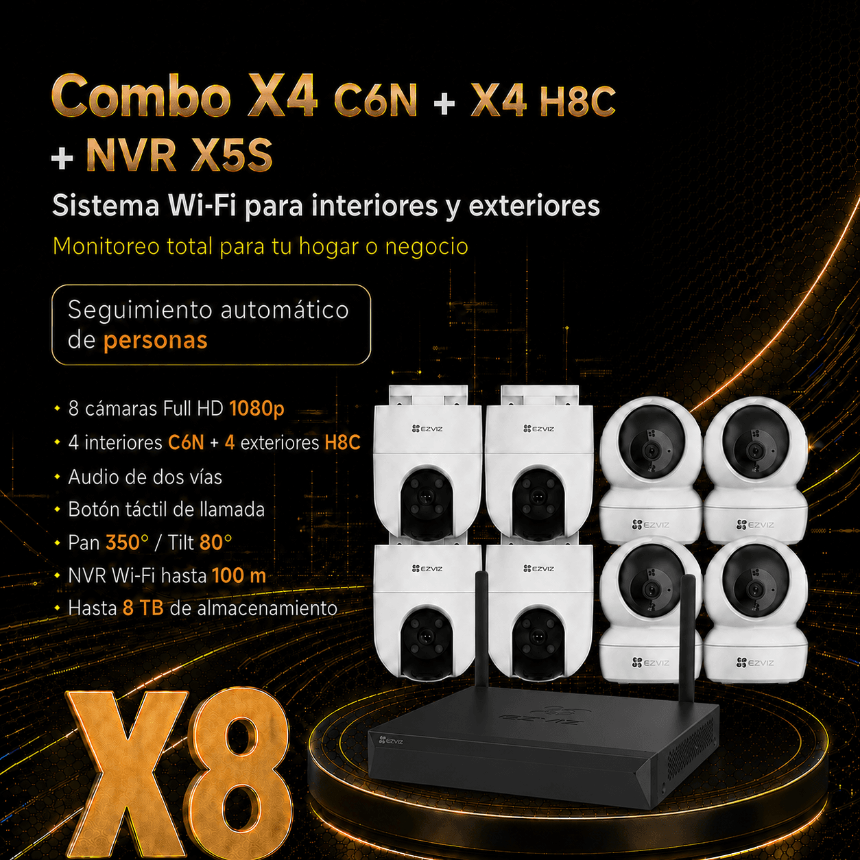 COMBO X4 C6N + X4 h8c 1080p + Grabadora NVR X5S 8CH | Oferta limitada UPGRADE⭐