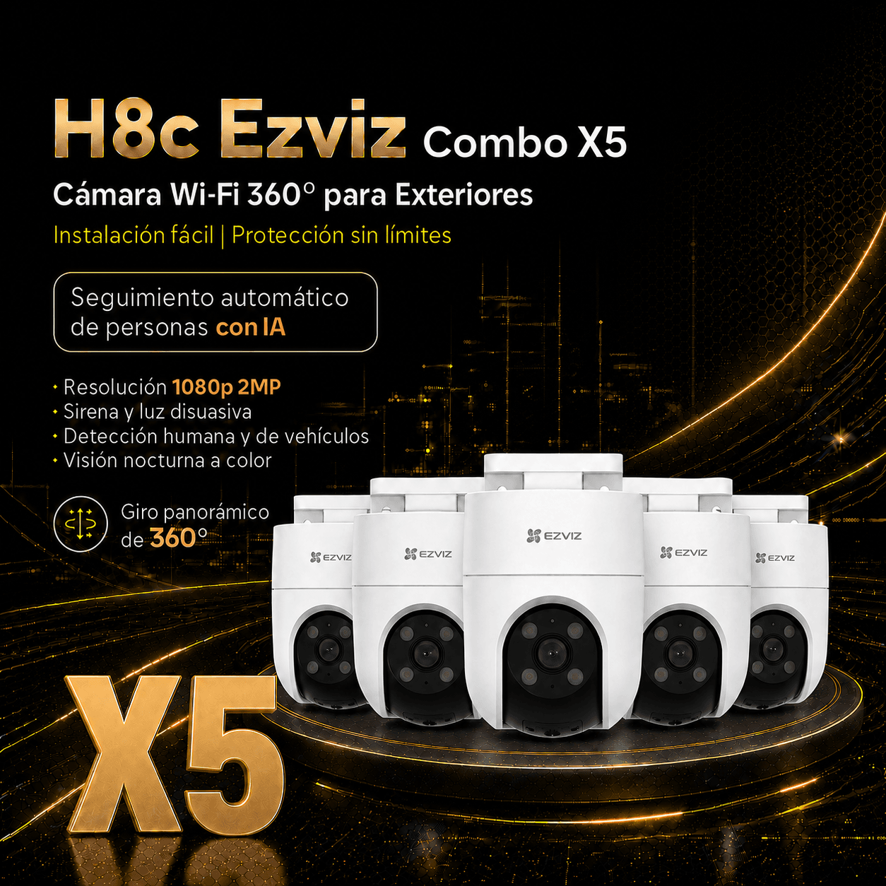 H8C 1080p - Combo x5 - Cámara Wifi exterior 360º | Oferta limitada UPGRADE⭐